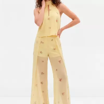 Calças Haze de perna larga em chiffon Sahoco