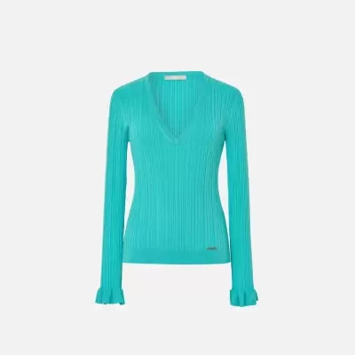 Camisola em malha canelada com detalhe de folhos Scripta