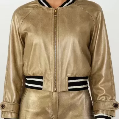 Bomber Metalizada com Punhos Contrastantes Sahoco