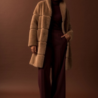 Casaco comprido de pêlo com efeito canelado largo Ferrache