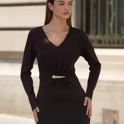 Vestido Midi com Detalhe Metálico Spaccio