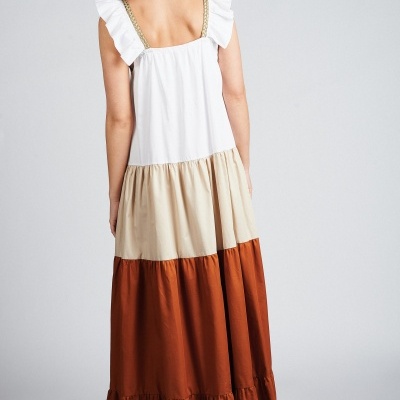 Vestido com folhos tricolor sahoco