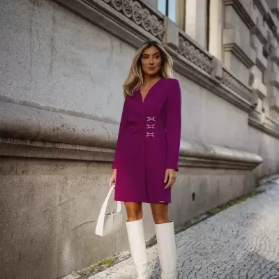 Vestido efeito trespasse com detalhes dourados Scripta