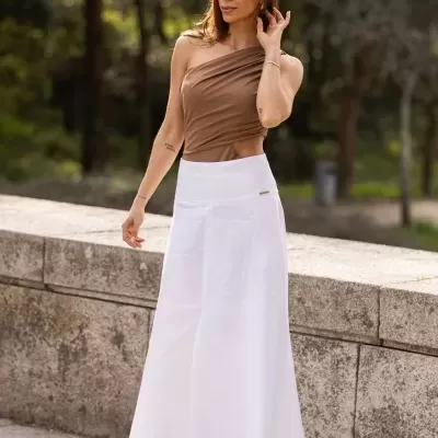Saia Midi em Linho Sahoco