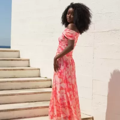 Vestido Midi Floral Drapeado Spaccio