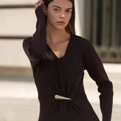 Vestido Midi com Detalhe Metálico Spaccio
