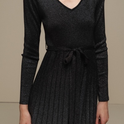 Vestido de malha em lurex com cinto SMF