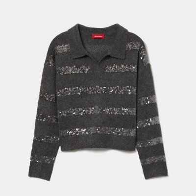 Camisola de malha às riscas em lantejoulas Lion of Porches