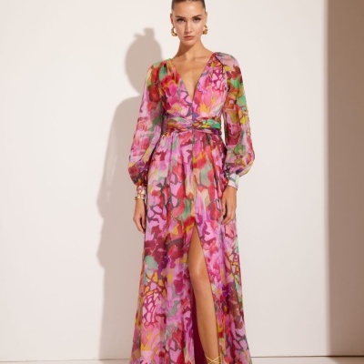 VESTIDO LONGO DE FLOR DE CHIFFON CARLA RUIZ