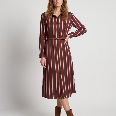 Vestido camiseiro comprido às riscas SMF
