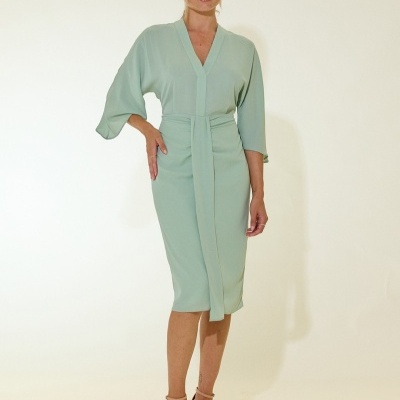 Vestido midi de manga larga e decote em V Scripta