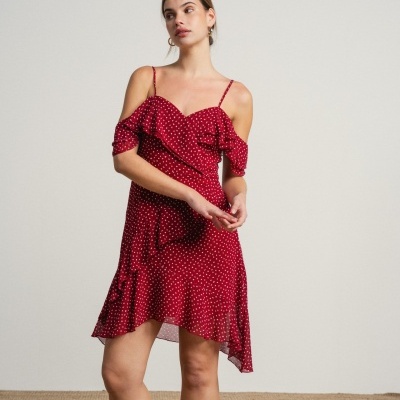 Vestido curto de corte fluido as bolinhas SMF