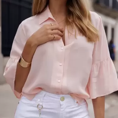 Blusa lisa com folho nas mangas Scripta