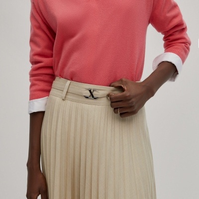 Saia midi plissada com cinto Decenio