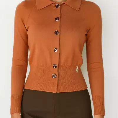 Cardigan em Malha Fina com Botões Decorativos Sahoco