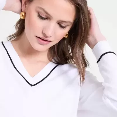 Jersey de malha com decote em V e acabamento canelado Naf Naf