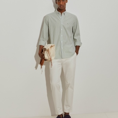 Camisa regular fit às riscas de algodão Lion of Porches