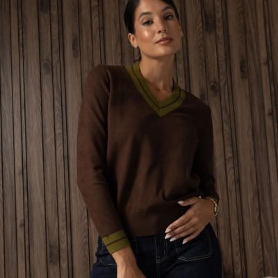 Camisola de malha com decote em V contrastante Ferrache