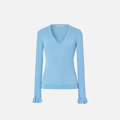 Camisola em malha canelada com detalhe de folhos Scripta