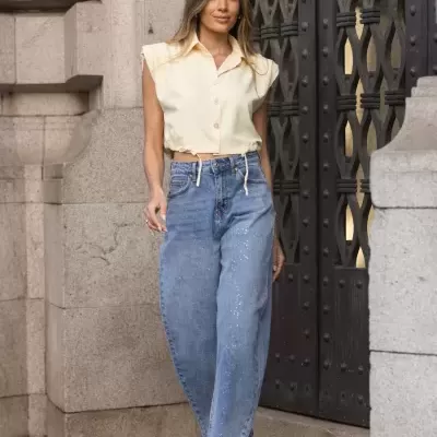 Jeans wide leg com apontamentos glow Spaccio
