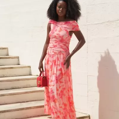 Vestido Midi Floral Drapeado Spaccio