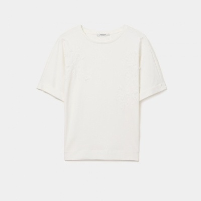 T-shirt em algodão com bordado floral e missangas Decenio