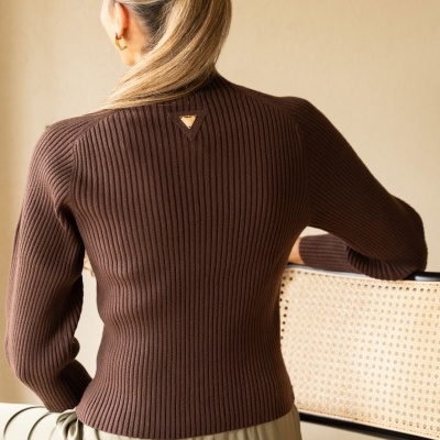 Camisola de malha canelada com botão forrado Ferrache