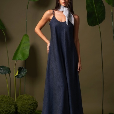 Vestido Comprido com Alças de Corrente Ferrache