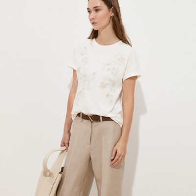 T-shirt em algodão com bordados florais Decenio