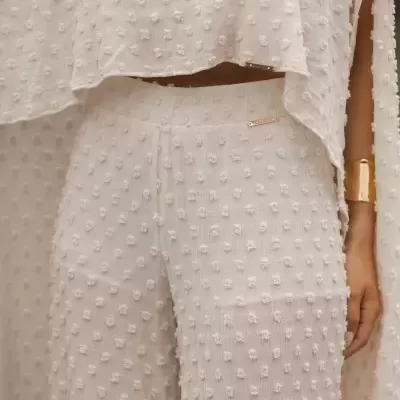 Calças de Perna larga em Tecido Texturizado Sahoco