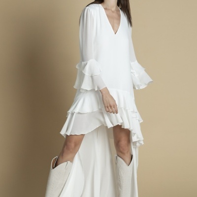 Vestido assimétrico com folhos Sahoco