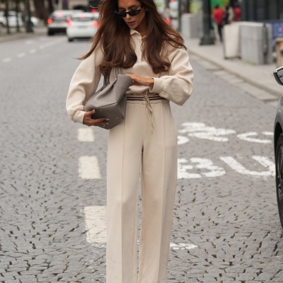 Calças Creme com Cintura Desportiva Sahoco