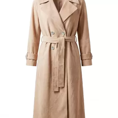 Trench Longo Efeito de Camurça com Cinto Sahoco