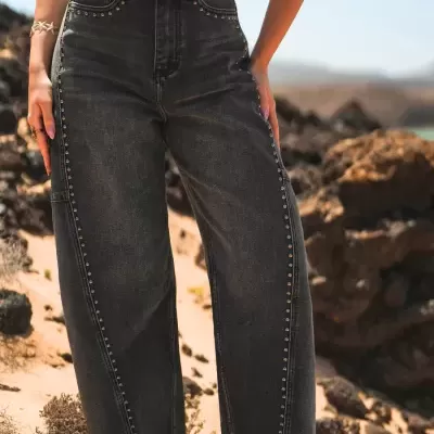 Jeans Wide Leg com Tachas black Spaccio by Cristina