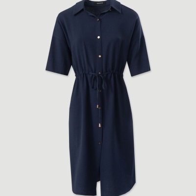 Vestido camiseiro em tecido com linho Ferrache