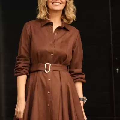 Vestido Camiseiro em Efeito Camurça Spaccio by Cristina