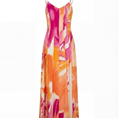 Vestido comprido com padrão e alça fina Scripta