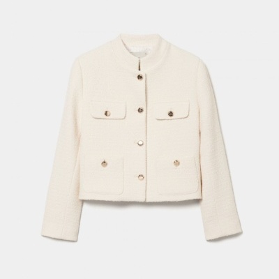 Casaco tweed curto com botões dourados Decenio