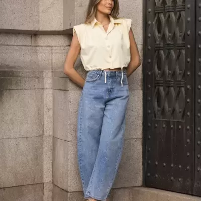 Jeans wide leg com apontamentos glow Spaccio