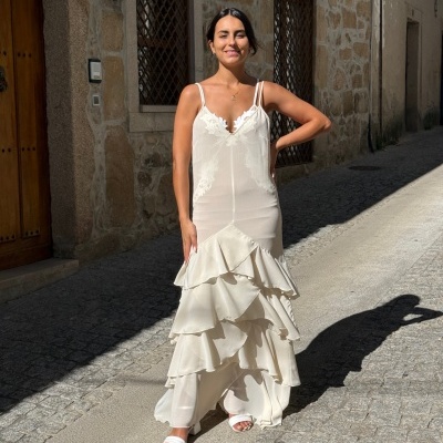 Vestido 2 em 1 comprido com folhos Swallow Collection