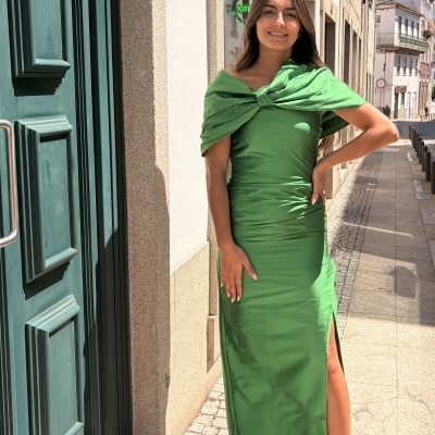 Vestido longo tafetan Moncho Heredia