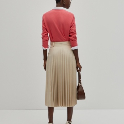 Saia midi plissada com cinto Decenio
