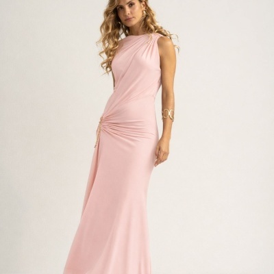 Vestido comprido assimétrico com detalhe de franzido Ferrache