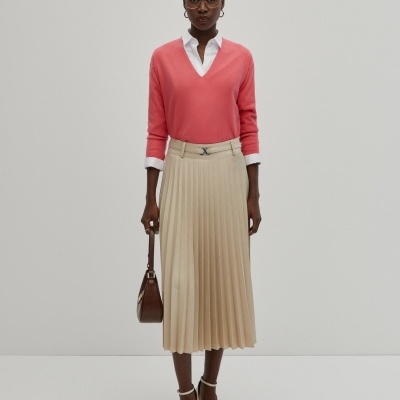 Saia midi plissada com cinto Decenio