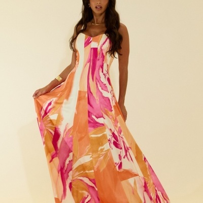 Vestido comprido com padrão e alça fina Scripta