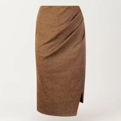 Saia Midi com Acabamento Pele de Pêssego e Aplicações Brilhantes SAHOCO