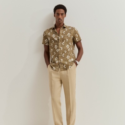 Camisa slim fit de manga curta em linho e algodão Lion of Porches