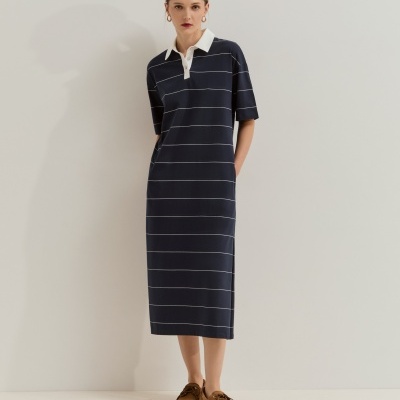 Vestido comprido às riscas com manga curta Lion of Porches