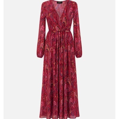 Vestido comprido estampado com decote V Scripta
