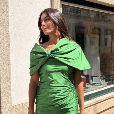 Vestido longo tafetan Moncho Heredia